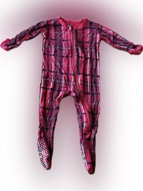 Kickee Pants Red Plaid Kids One-Piece Footed Sleepwear